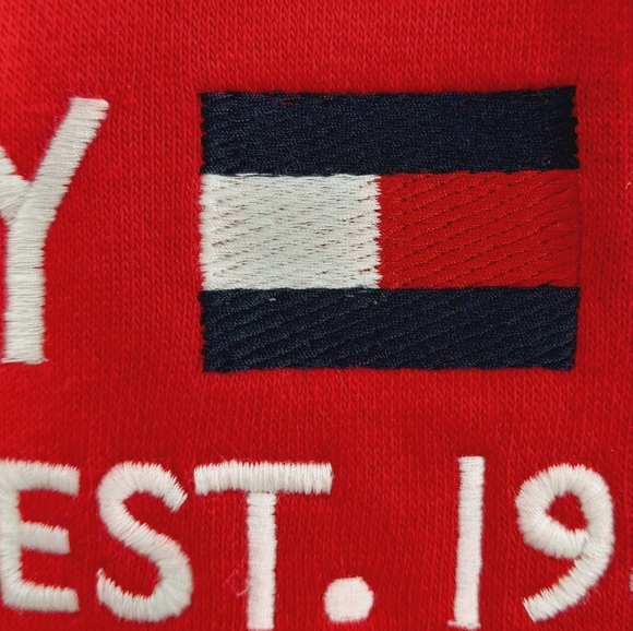 TOMMY HILFIGER Mens Red Embroidered Spellout Flag Logo Hoodie Sweatshirt XXXL - Picture 2 of 13